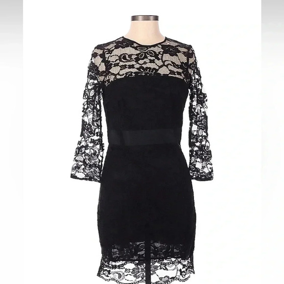 ModCloth So Noir, So Good Black Lace 3/4 Sleeve Dress by BB Dakota Size 6 Small - Picture 4 of 7